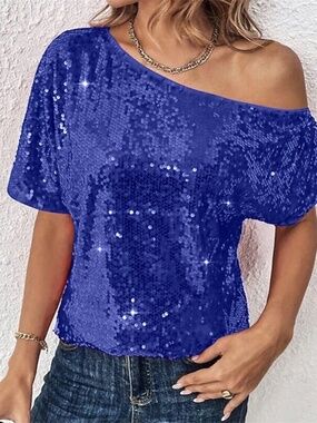 Sequin ladies top off shoulder